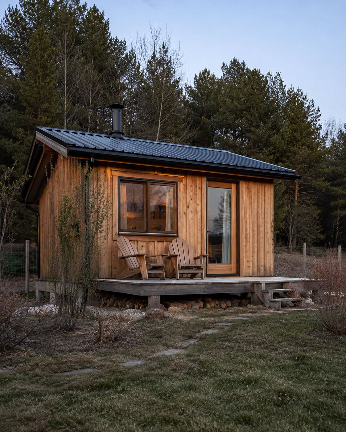 Doğal ortamda sade Tiny House yaşam alanı