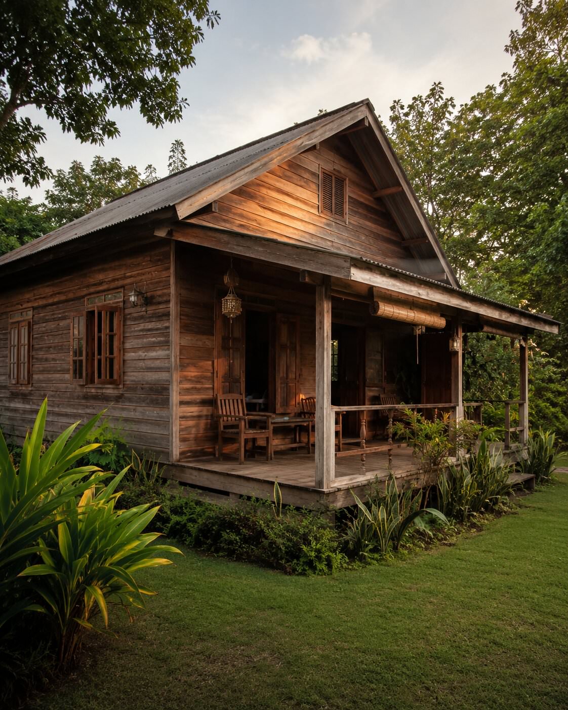 Doğal ortamda ahşap bungalov yaşam alanı