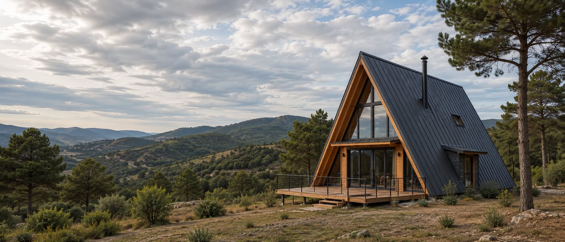 Geniş bahçede veranda ve peyzajla planlanan ahşap ev