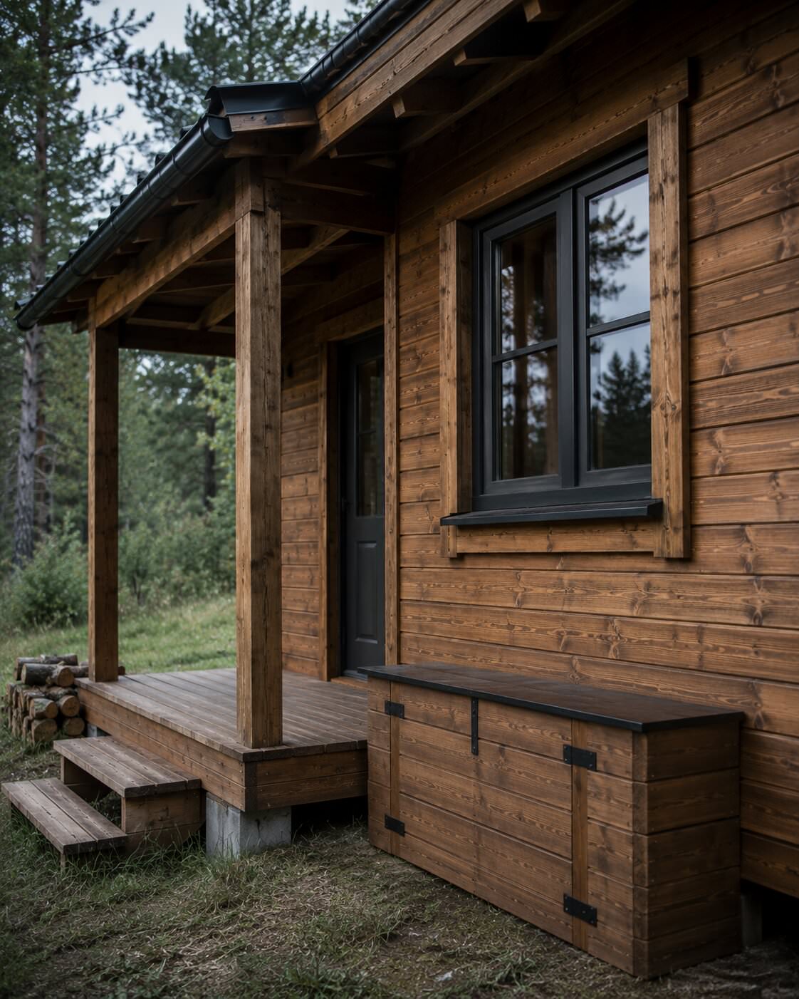 Mini av evi cephe, giriş ve depolama detayı